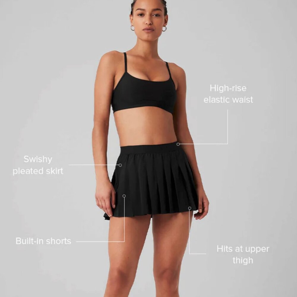 ALO YOGA | Varsity Tennis Skirt | Pleated Athletic Skort | Black